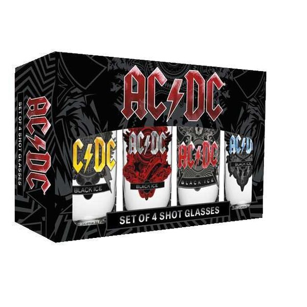 AC/DC Shotglass 4-Pack Black Ice Glasses and Coasters