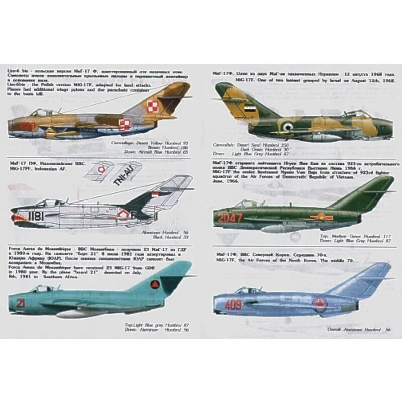 Mikoyan MiG-17 Fresco (13) White 02 Blue 1611 Red 04 all Russian Red 429 Poland Black 1181 Indonesia Red 21 Mosambique Egypt Red