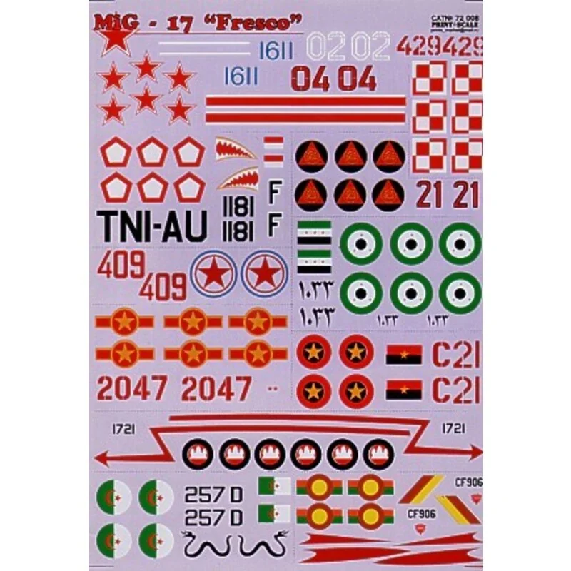 Mikoyan MiG-17 Fresco (13) White 02 Blue 1611 Red 04 all Russian Red 429 Poland Black 1181 Indonesia Red 21 Mosambique Egypt Red