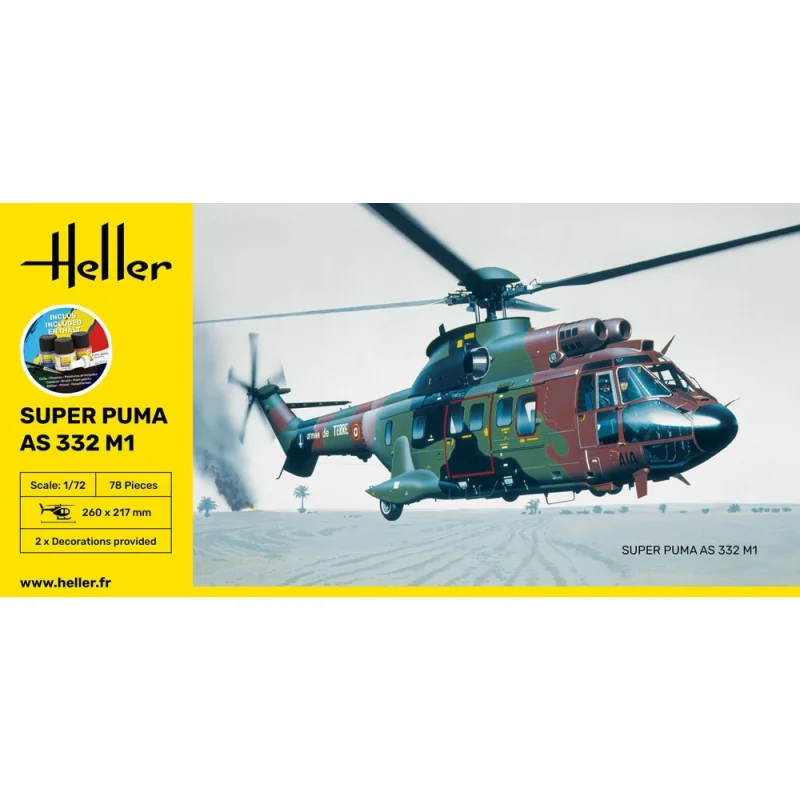 Heller AS332 スーパーピューマ(プラモデル) Heller Model kit STARTER KIT SUPER PUMA AS332 M1 78 pieces 1:72