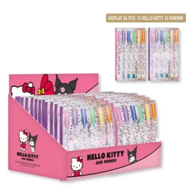HELLO KITTY & KUROMI - Display of 24 Packs of 6 Multi-color Gel Pens 
