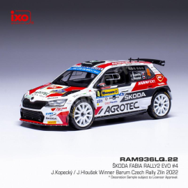 SKODA FABIA RALLY 2 EVO 4 JAN KOPECKY/JAN HLOUSEK CZECH RALLY 2022 1ST Die cast 