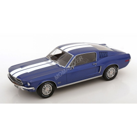 FORD MUSTANG GT FASTBACK 1968 BLEU METALLISE BANDES BLANCHES 