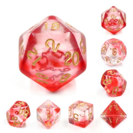 Set of 7 Multi-Size Dice with Box – Crimson Light 