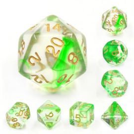 Set of 7 Multi-Size Dice with Box – Green Ripples 