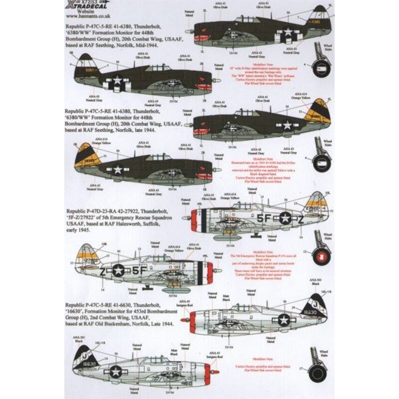 Republic P-47D Thunderbolts. They Also Serve. War Weary Bomber Formation Monitors and 5th Emergency Rescue Squadron (12) 41-6380