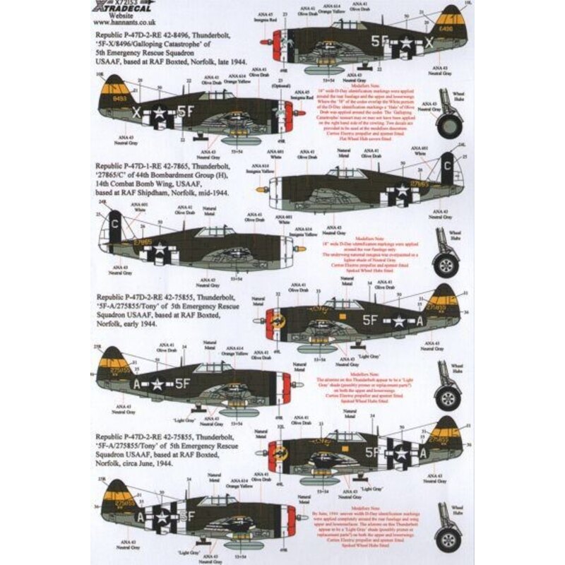 Republic P-47D Thunderbolts. They Also Serve. War Weary Bomber Formation Monitors and 5th Emergency Rescue Squadron (12) 41-6380