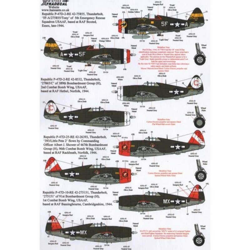 Republic P-47D Thunderbolts. They Also Serve. War Weary Bomber Formation Monitors and 5th Emergency Rescue Squadron (12) 41-6380